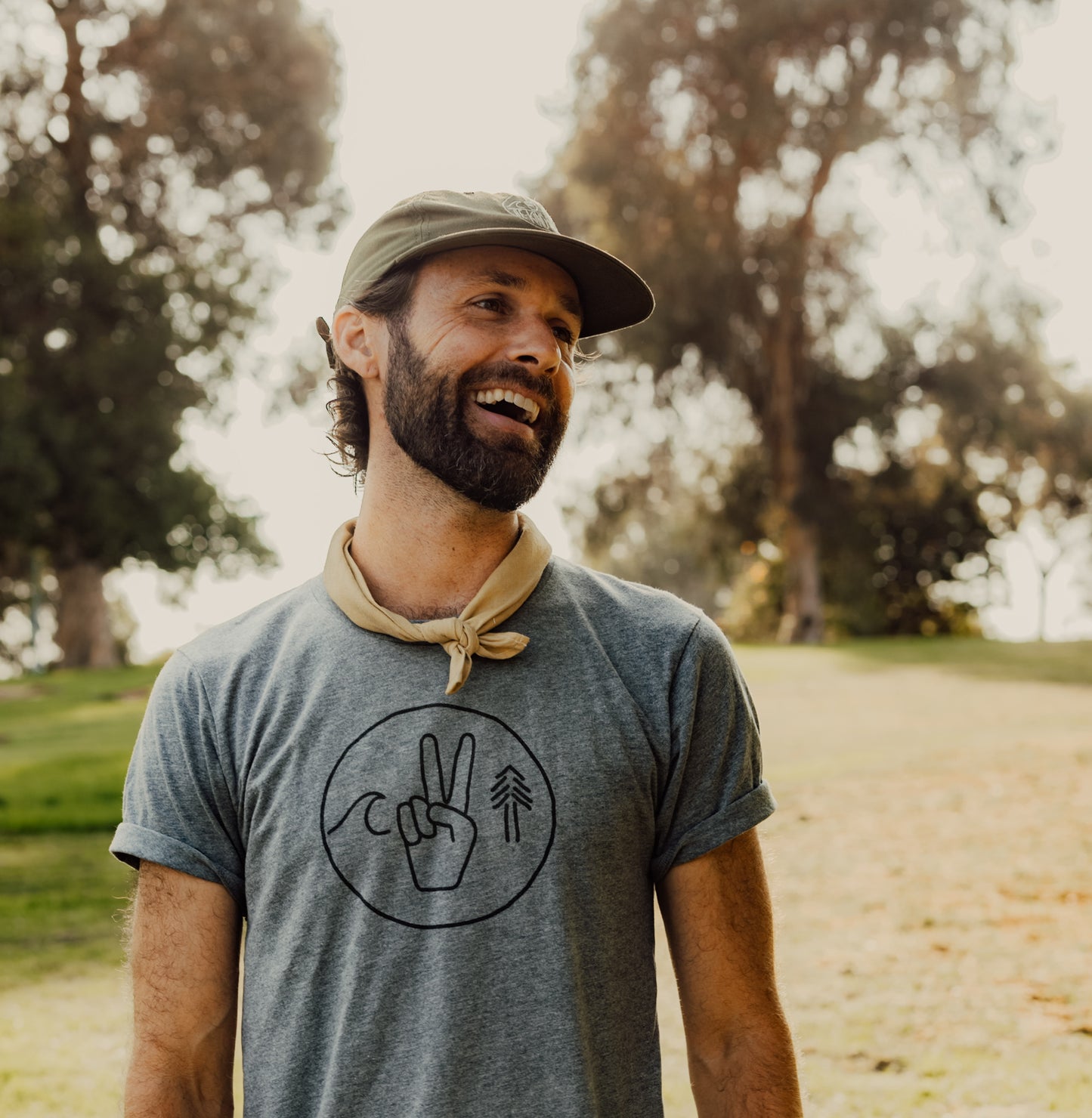 Be Kind Vibes camp hat and naturally-dyed bandana