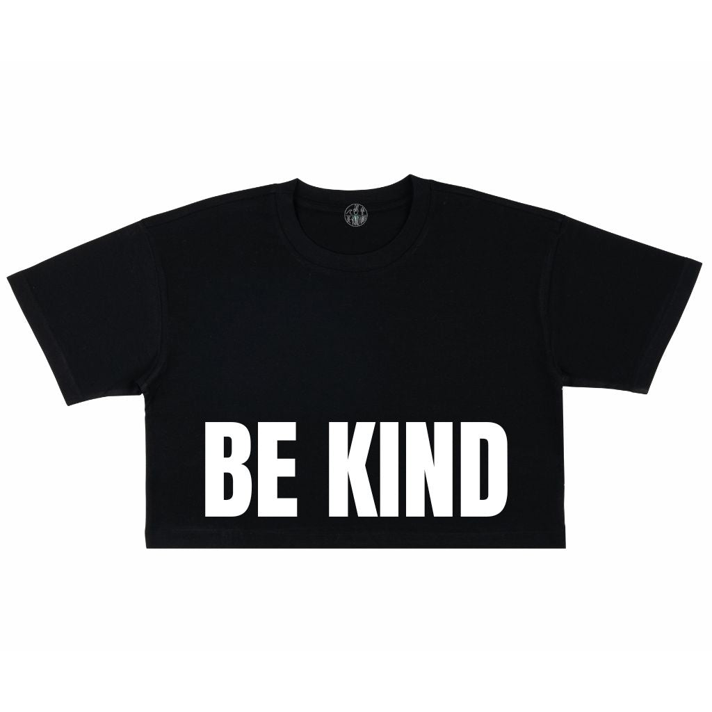 
                  
                    Hero image featuring the Be Kind Vibes Be Kind crop top in black with the words Be Kind printed on the front just above the bottom seam in white
                  
                