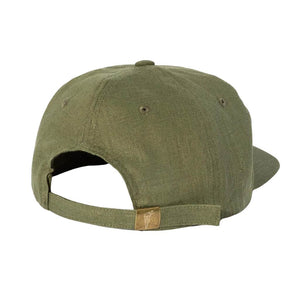 Image features the back of the Be Kind Vibes Be Kind Hemp Hat in cactus with a metal adjustable clasp.